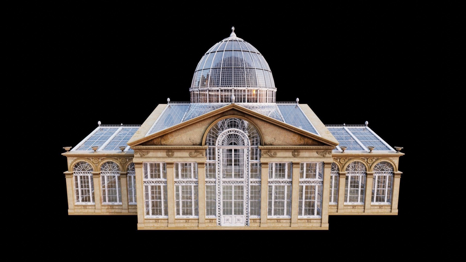 Greenhouse ornate building with glass roof 3D model_3