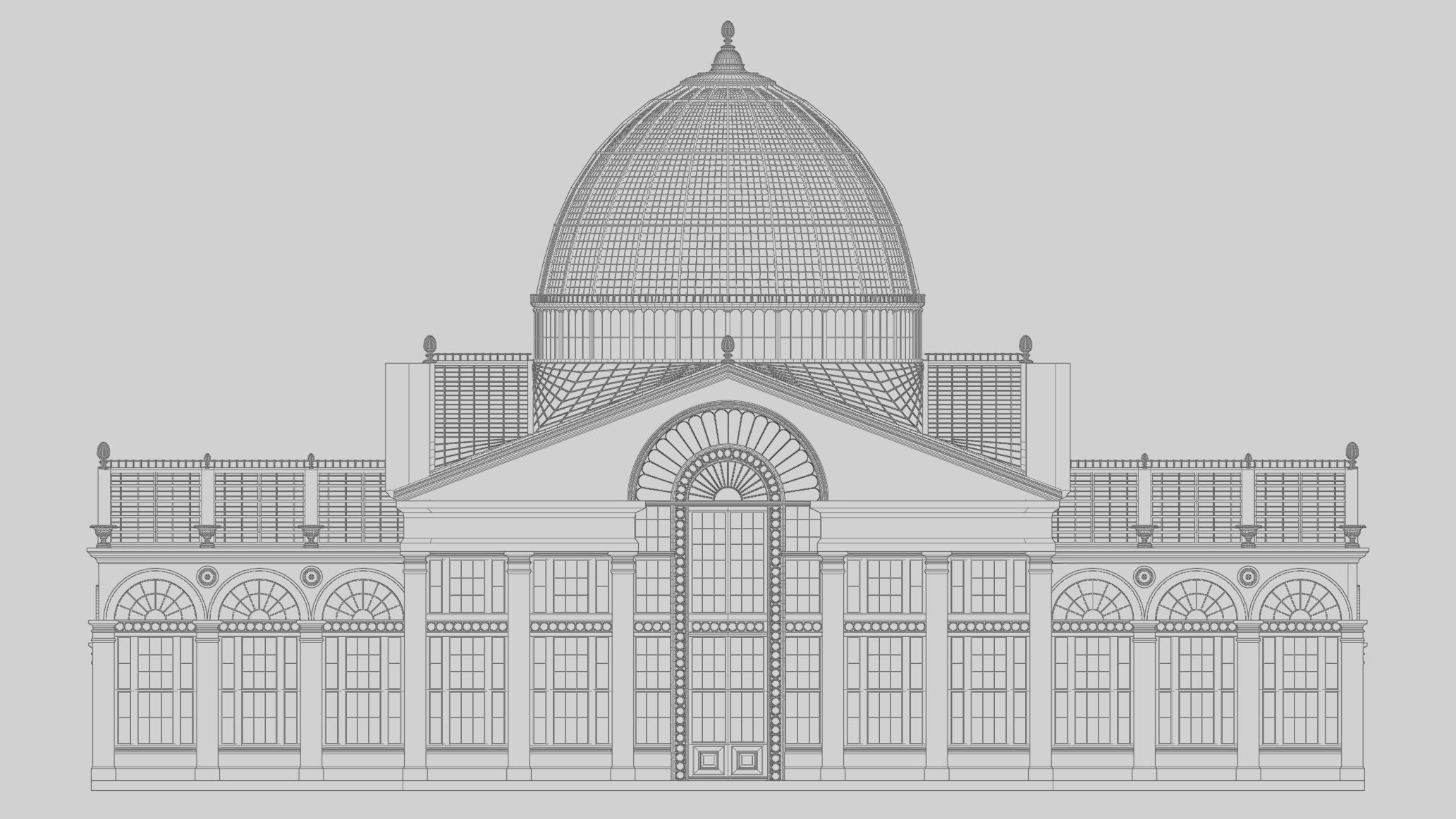 Greenhouse ornate building with glass roof 3D model_2