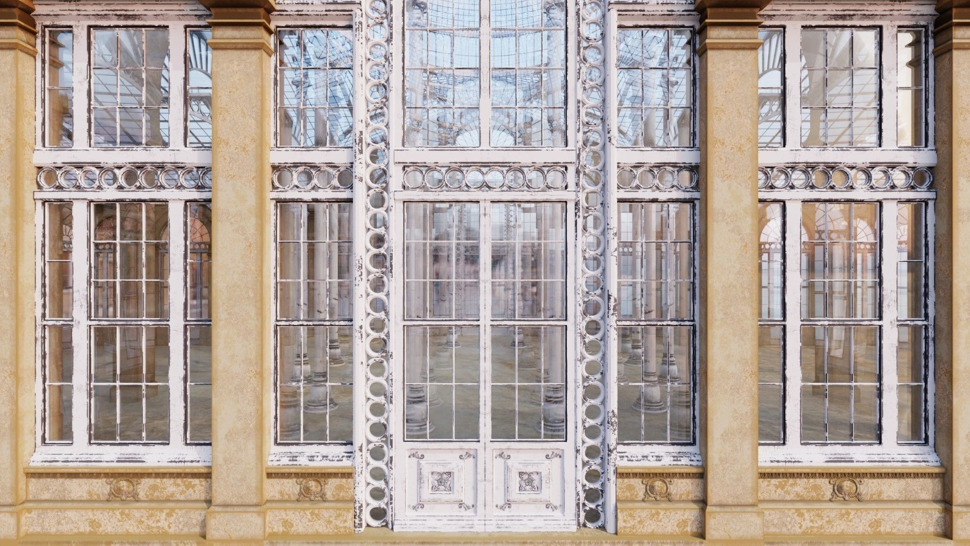 Greenhouse ornate building with glass roof 3D model_15