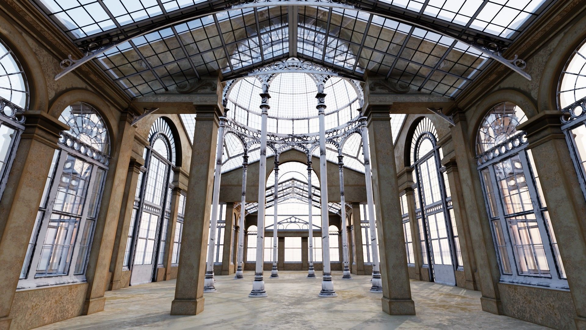 Greenhouse ornate building with glass roof 3D model_11