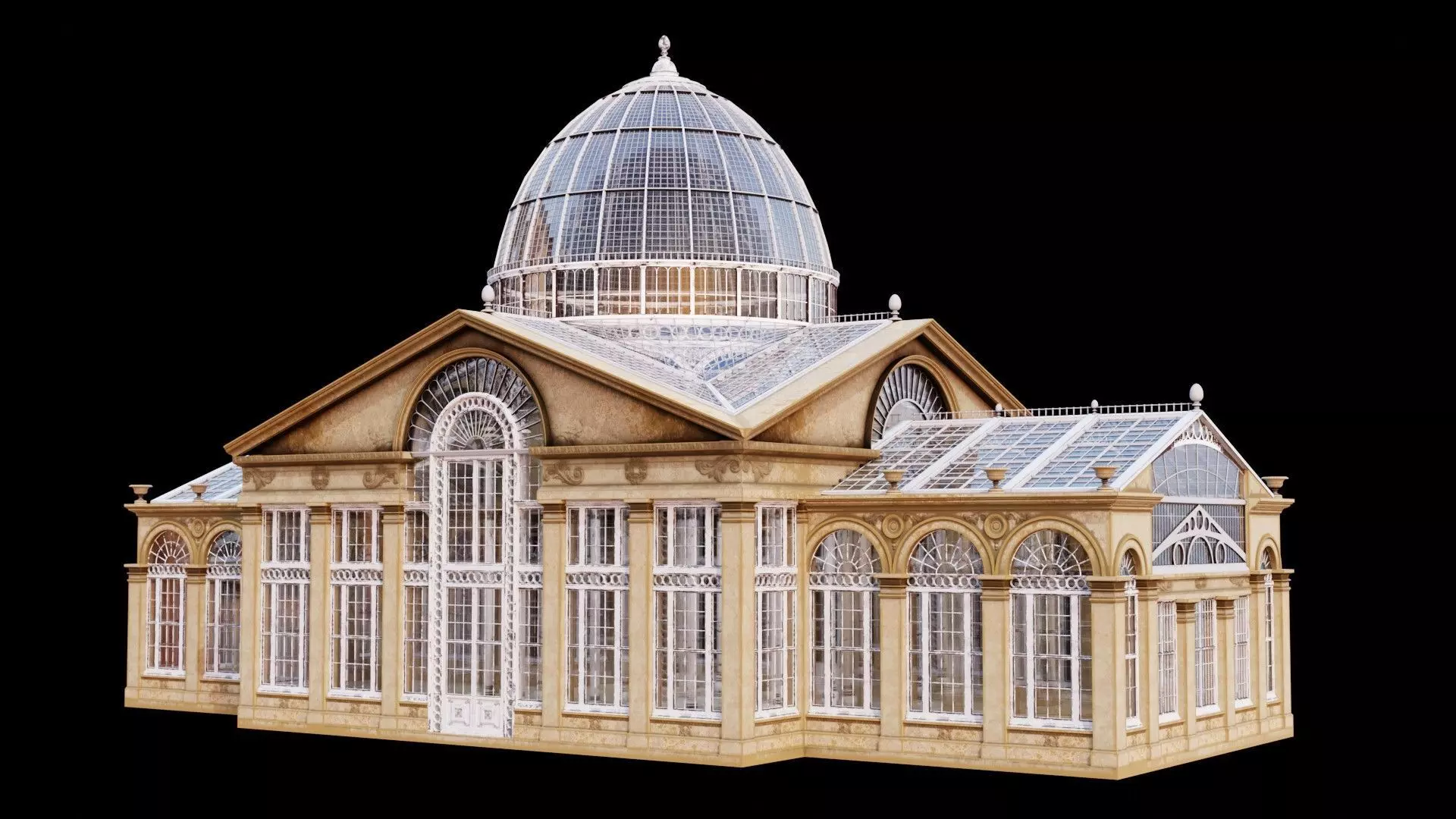 Greenhouse ornate building with glass roof 3D model_0