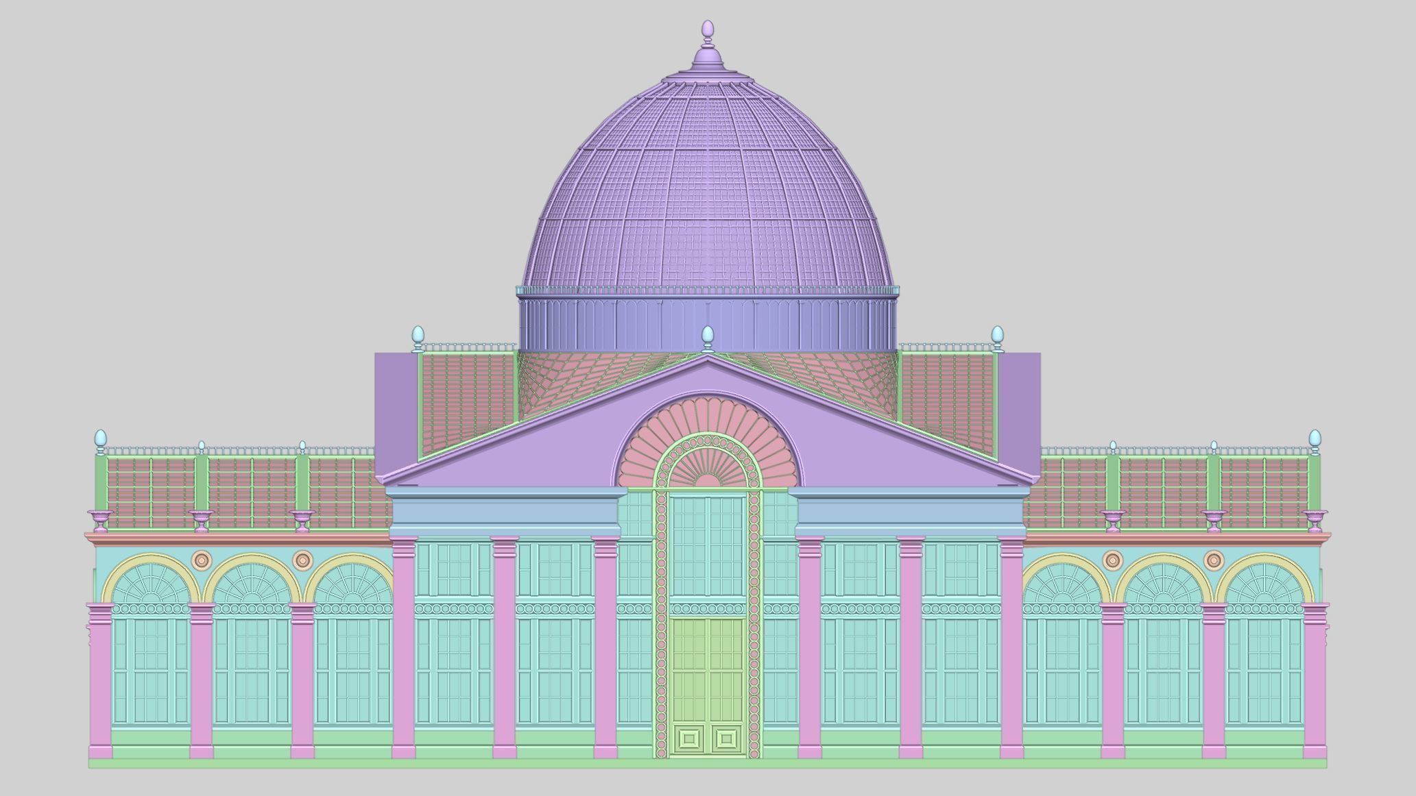 Greenhouse ornate building with glass roof 3D model_17