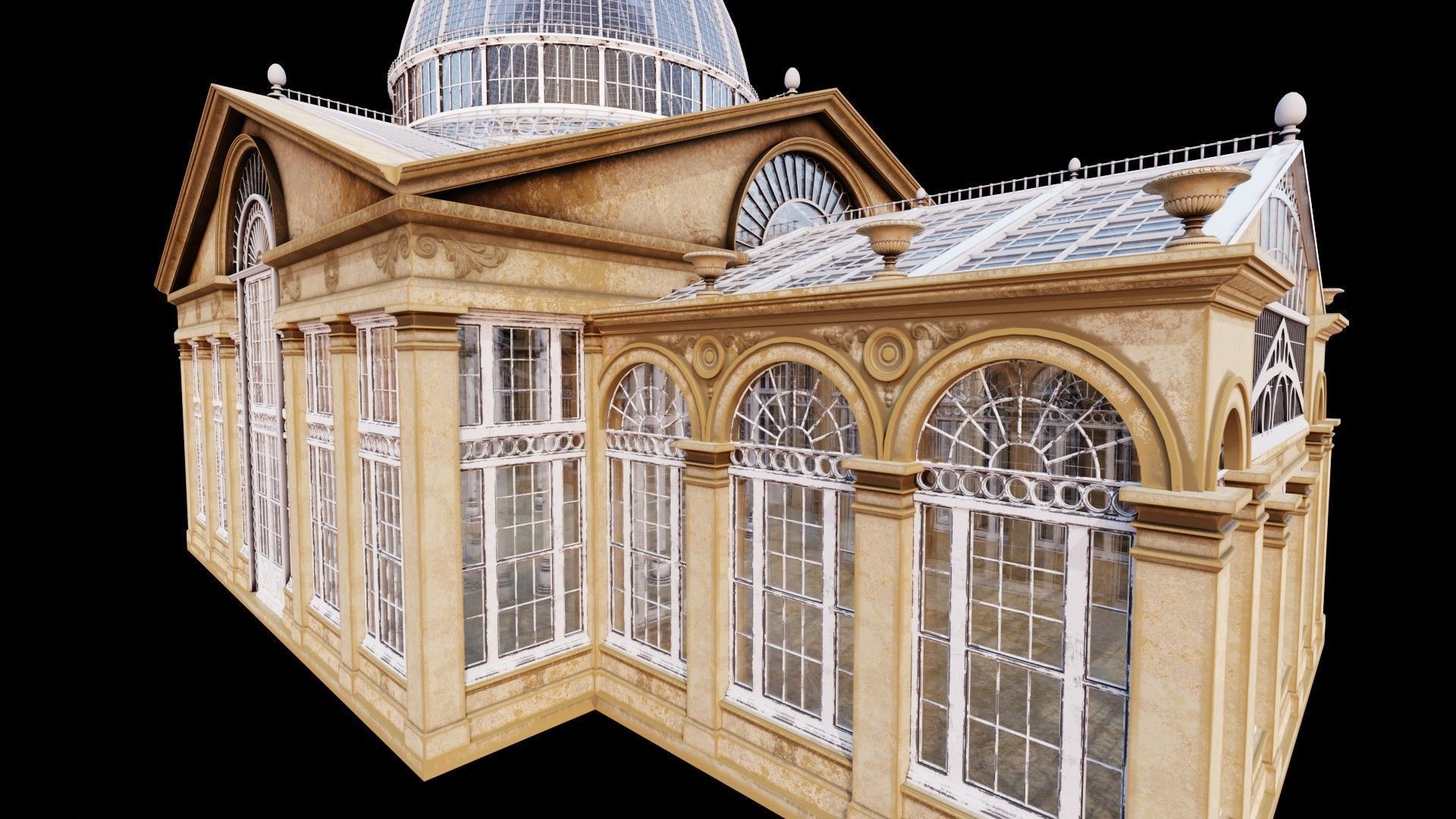 Greenhouse ornate building with glass roof 3D model_8