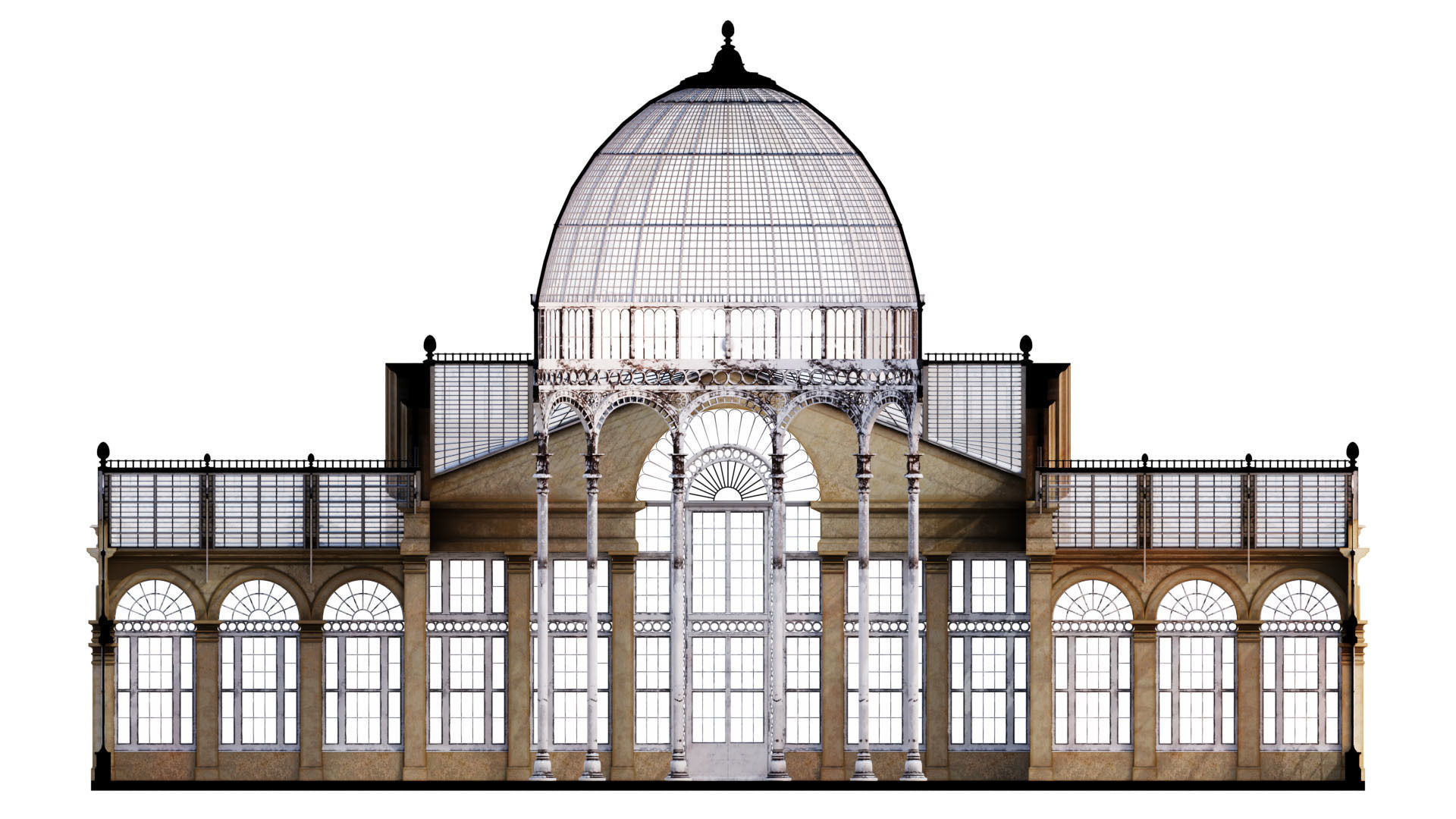 Greenhouse ornate building with glass roof 3D model_9