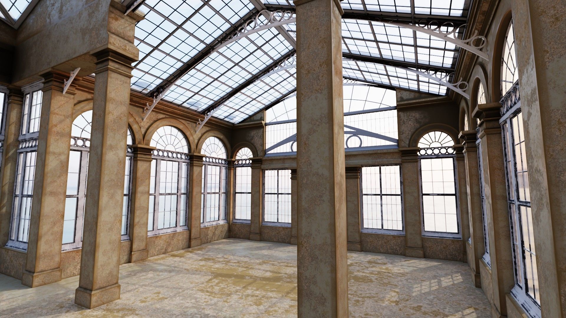 Greenhouse ornate building with glass roof 3D model_12