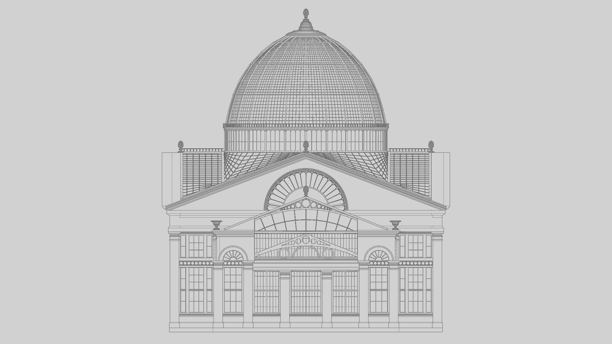 Greenhouse ornate building with glass roof 3D model_5