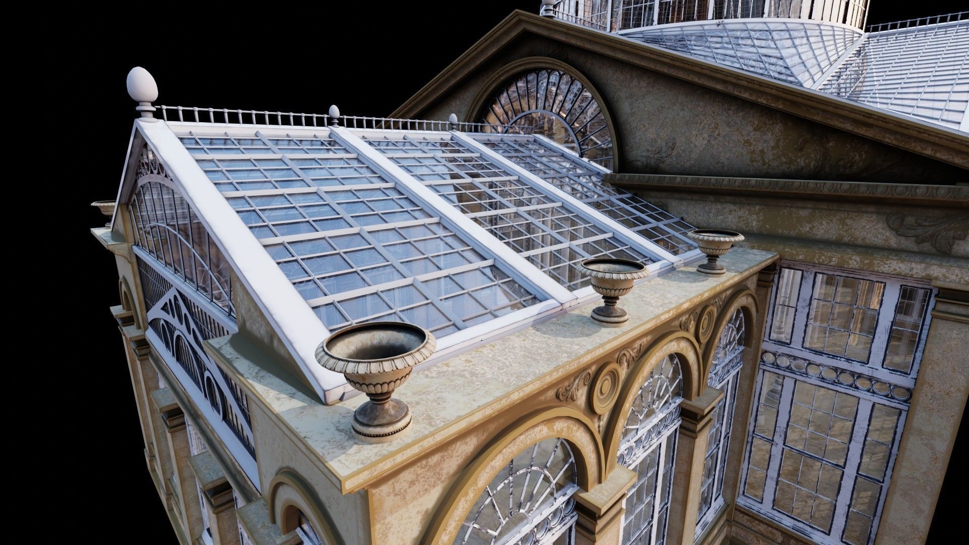 Greenhouse ornate building with glass roof 3D model_16