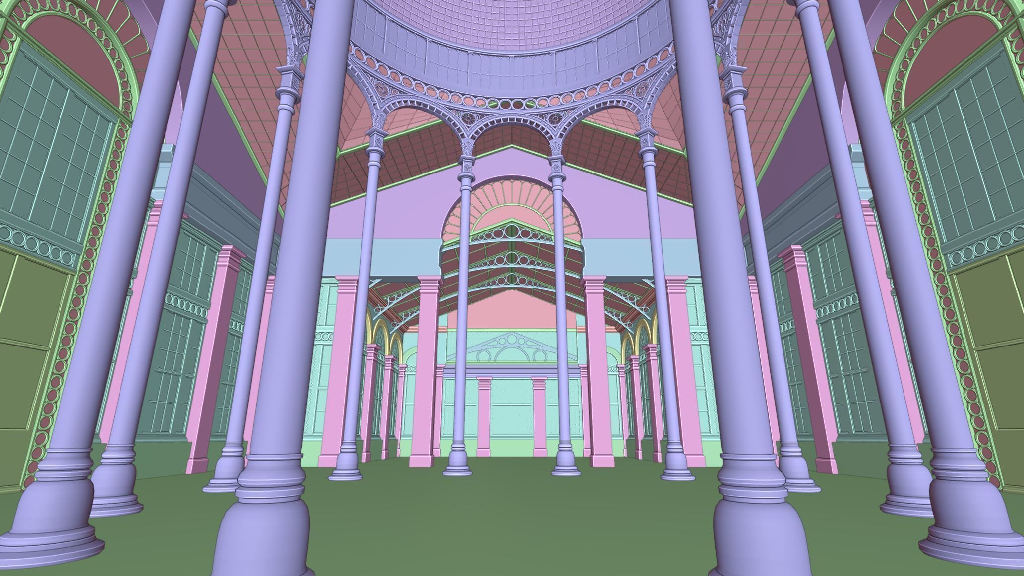 Greenhouse ornate building with glass roof 3D model_21