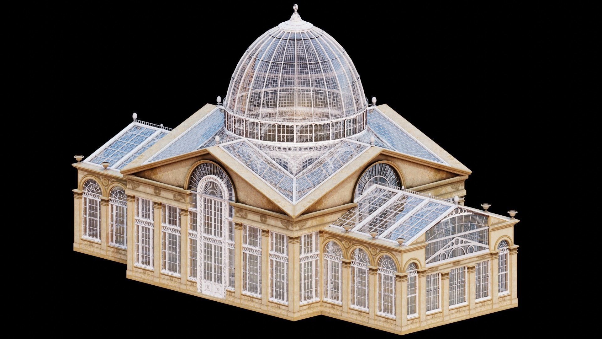 Greenhouse ornate building with glass roof 3D model_6