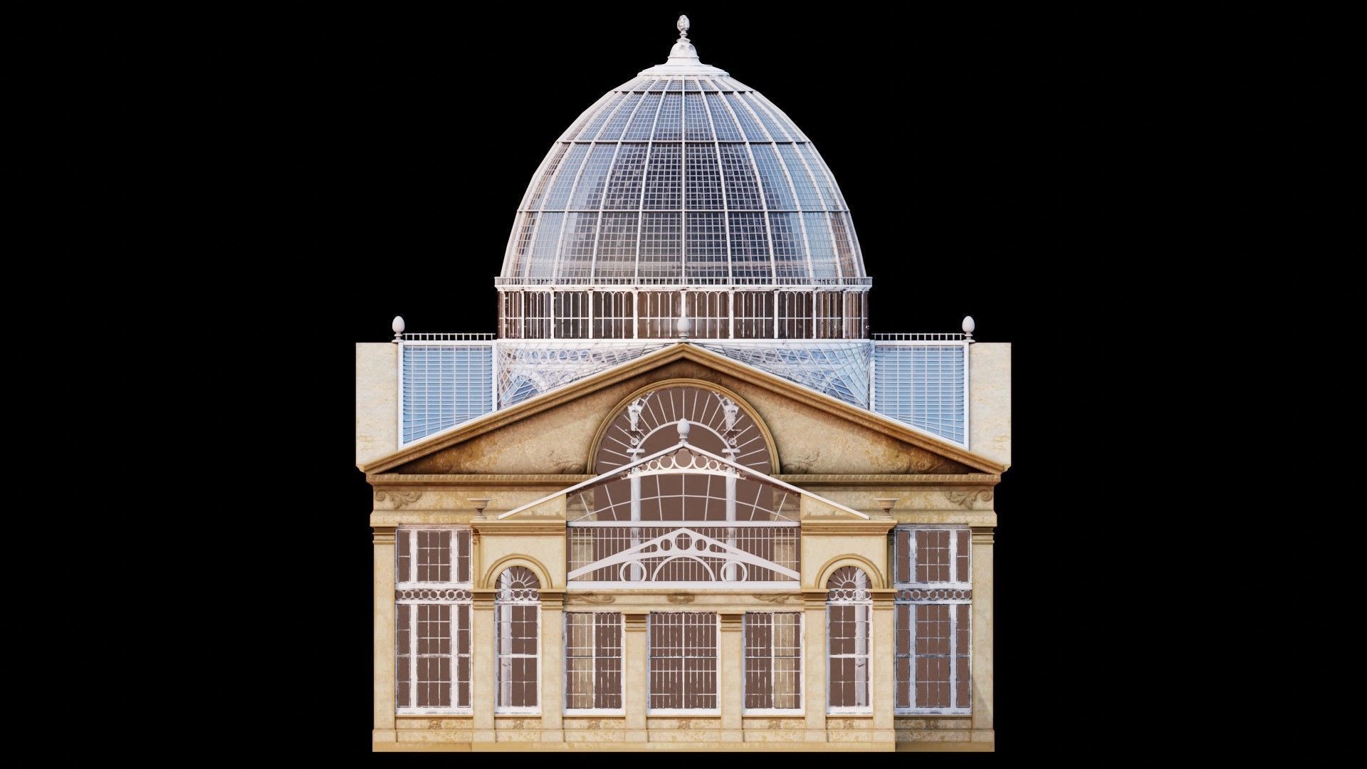 Greenhouse ornate building with glass roof 3D model_4