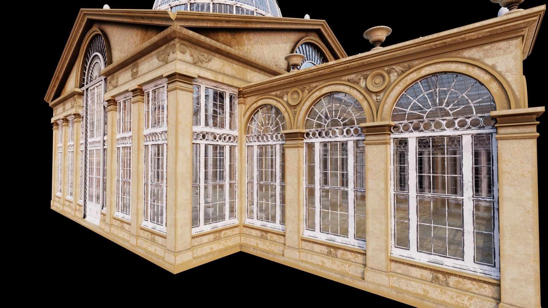 Greenhouse ornate building with glass roof 3D model_14