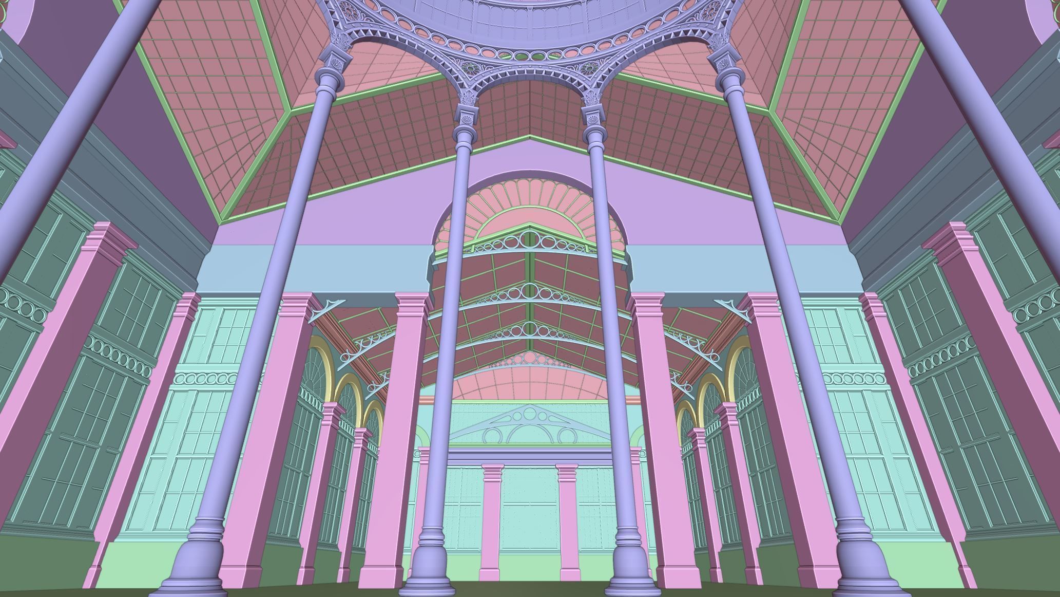 Greenhouse ornate building with glass roof 3D model_24
