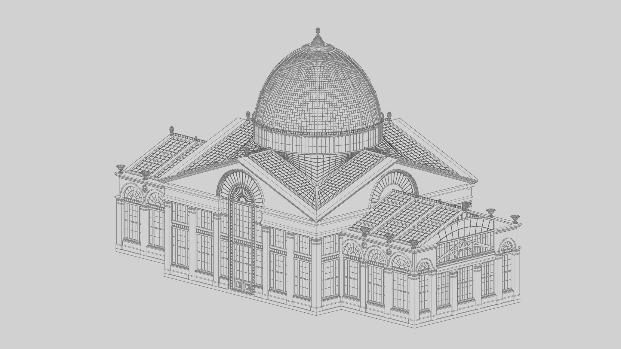 Greenhouse ornate building with glass roof 3D model_7