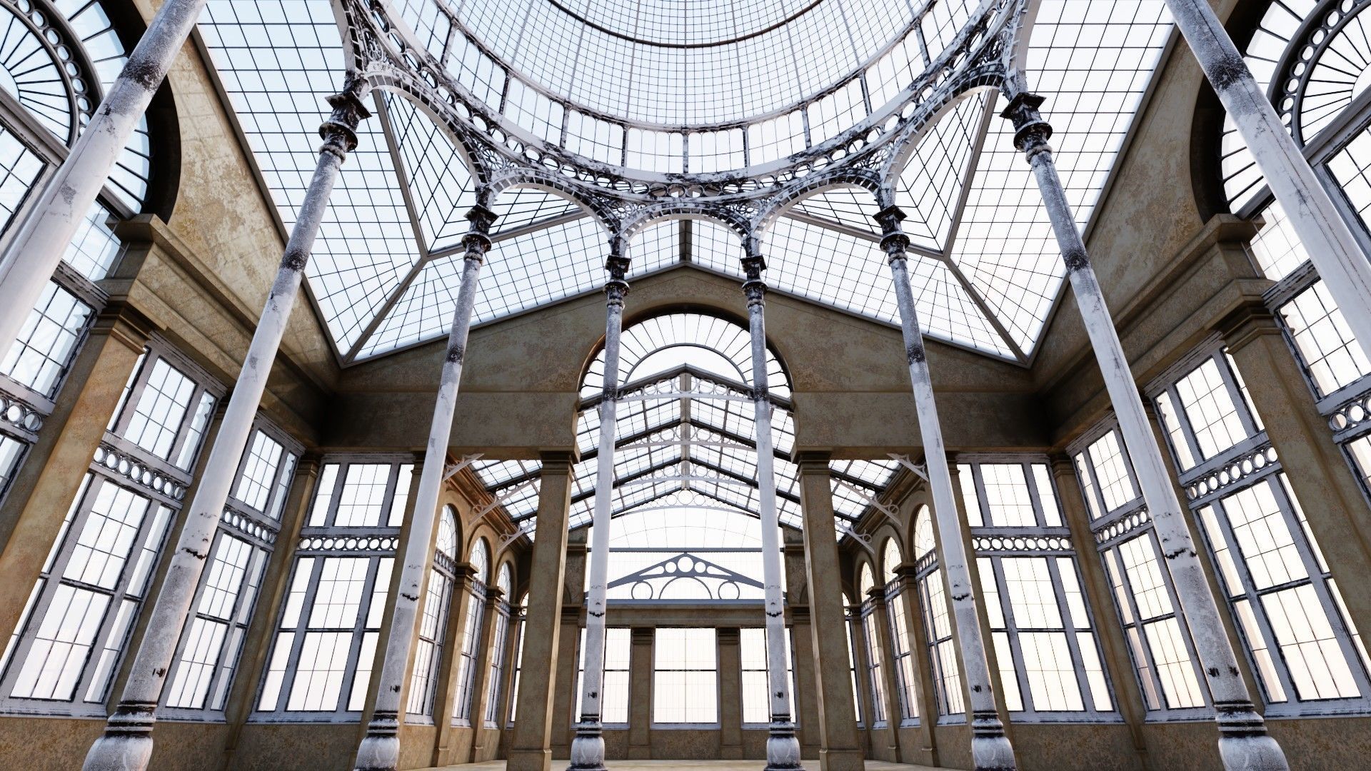 Greenhouse ornate building with glass roof 3D model_13