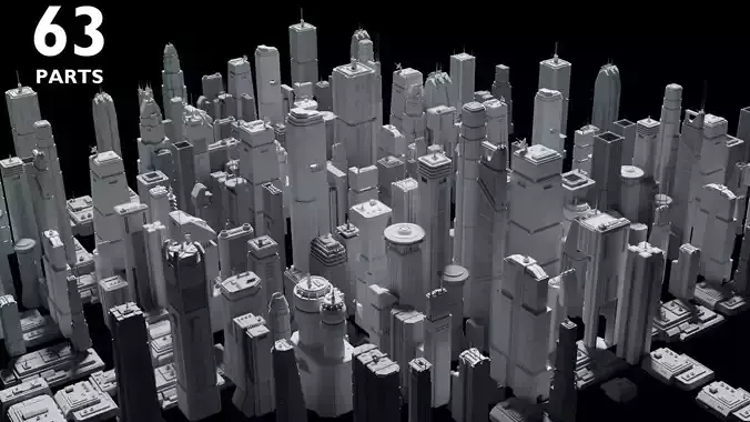 Sci-Fi Buildings and Skycrapers - 63 Models 3D Model Collection