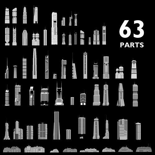 Sci-Fi Buildings and Skycrapers - 63 Models 3D Model Pack 4