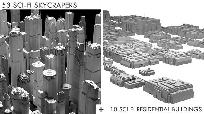 Sci-Fi Buildings and Skycrapers - 63 Models 3D Model Pack 3