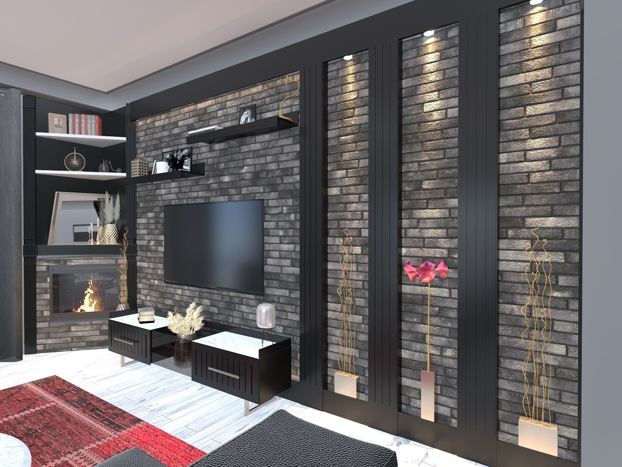 TV Wall Design 3D model_1