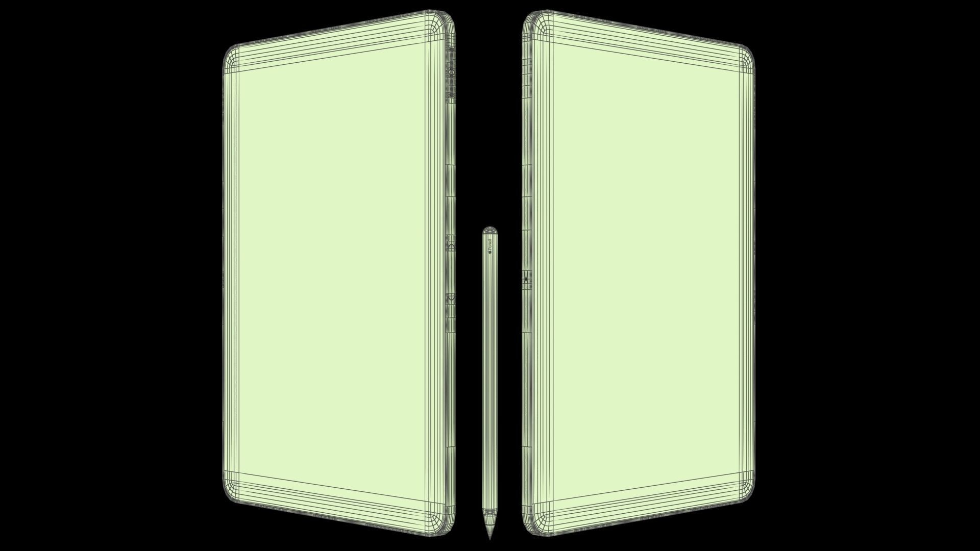 Apple iPad Pro 11 2021 Space Gray with Pencil Low-poly 3D model_24