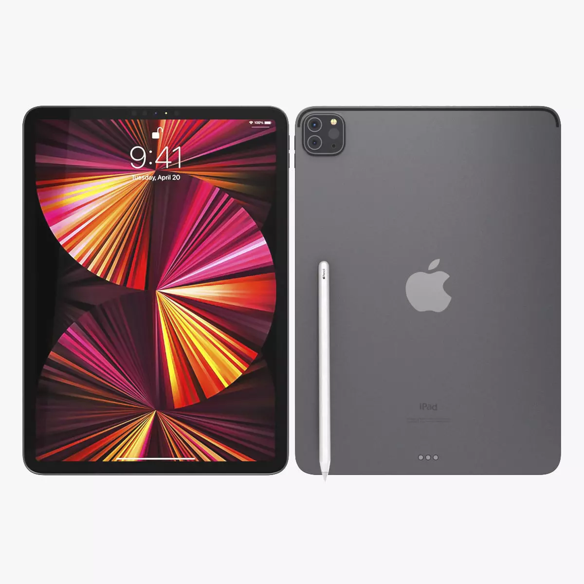 Apple iPad Pro 11 2021 Space Gray with Pencil Low-poly 3D model_0