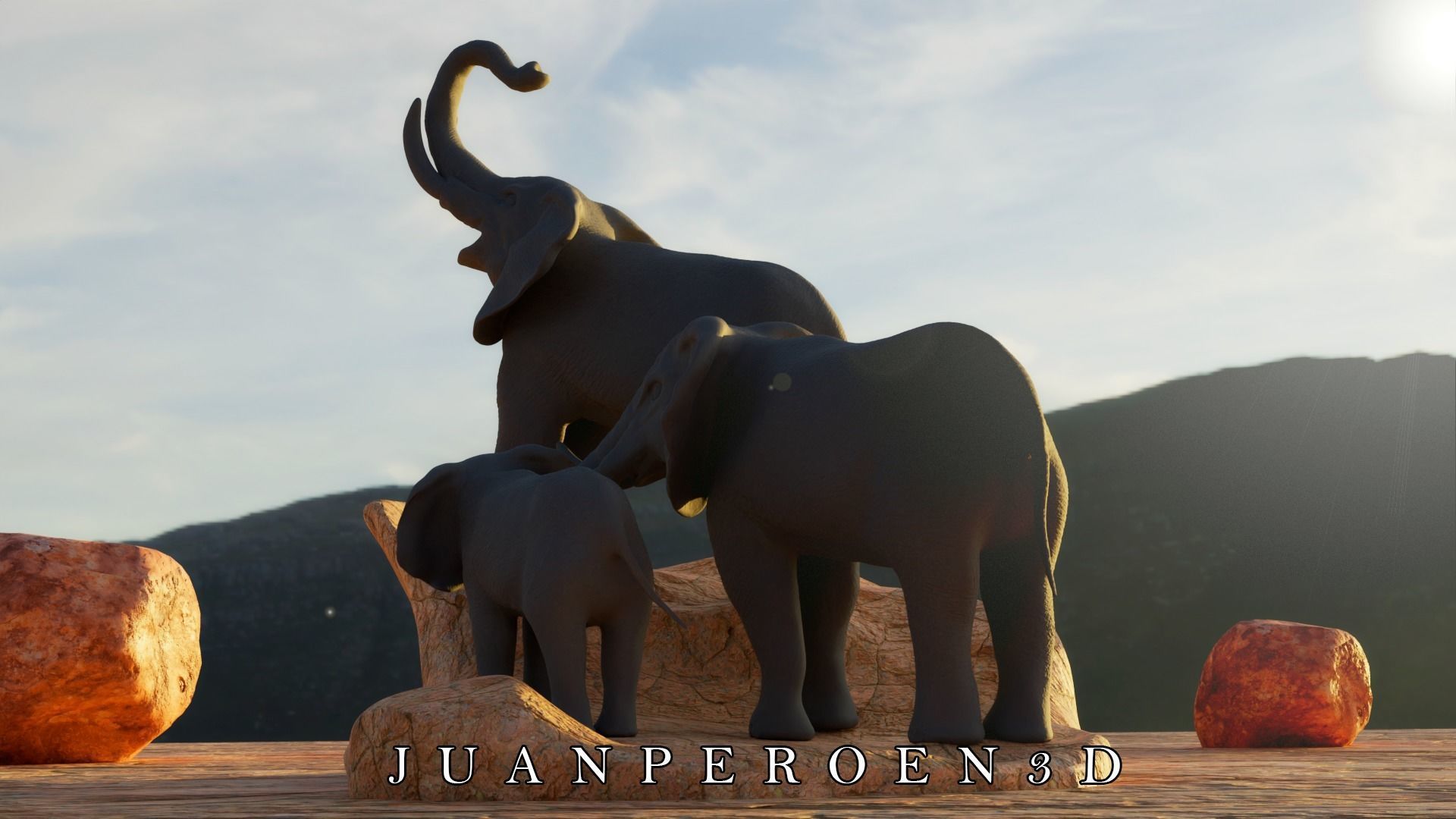 Family Elephants 3D print model_6