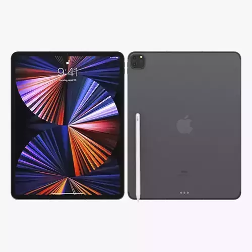Apple iPad Pro 12-9 2021 Space Gray with pencil Low-poly 3D model