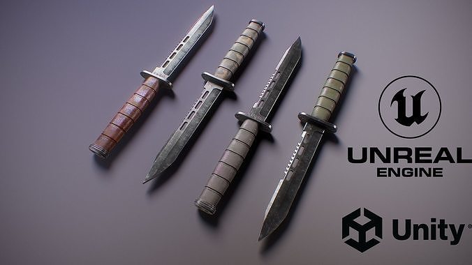 PBR Futuristic Kabar Combat Knife Set Low-poly 3D model