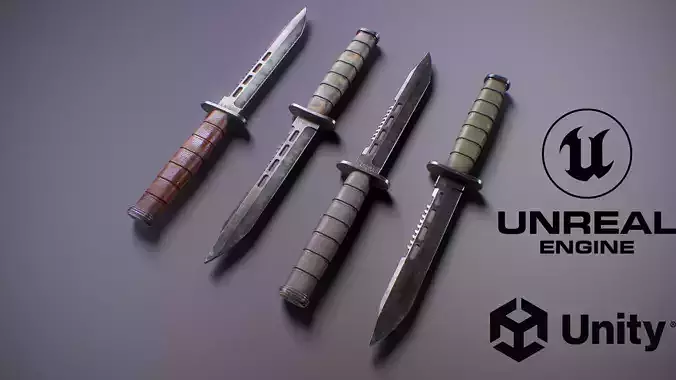 PBR Futuristic Kabar Combat Knife Set Low-poly 3D model