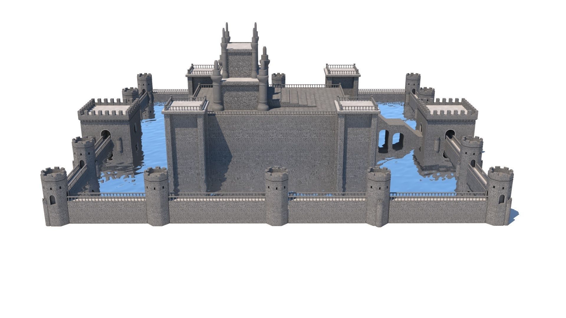 Gothic castle of water 3D model parts Low-poly 3D model_2
