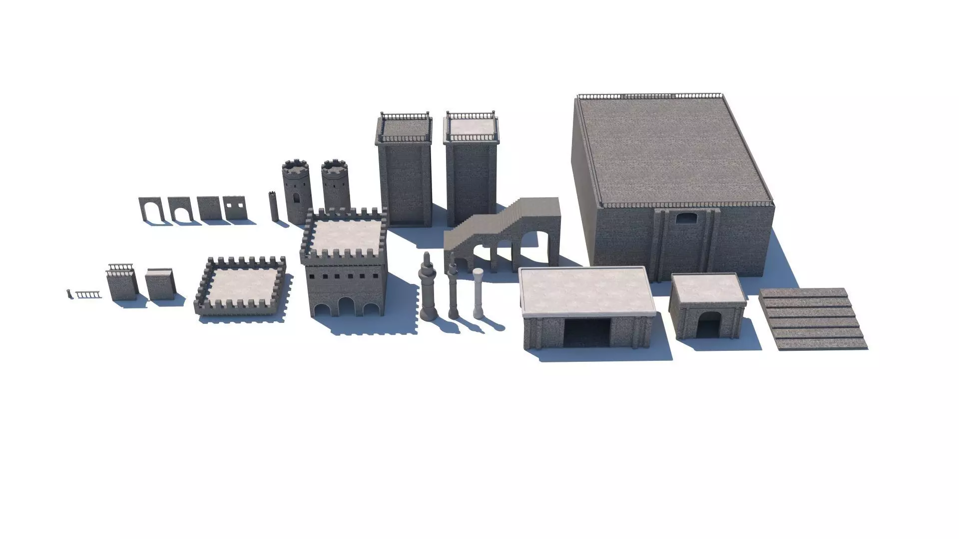 Gothic castle of water 3D model parts Low-poly 3D model_0