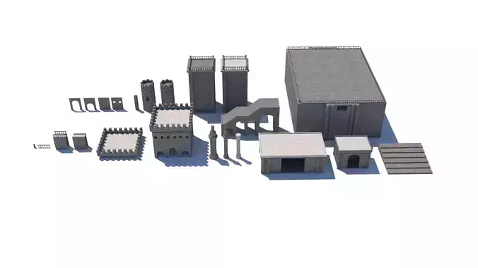 Gothic castle of water 3D model parts