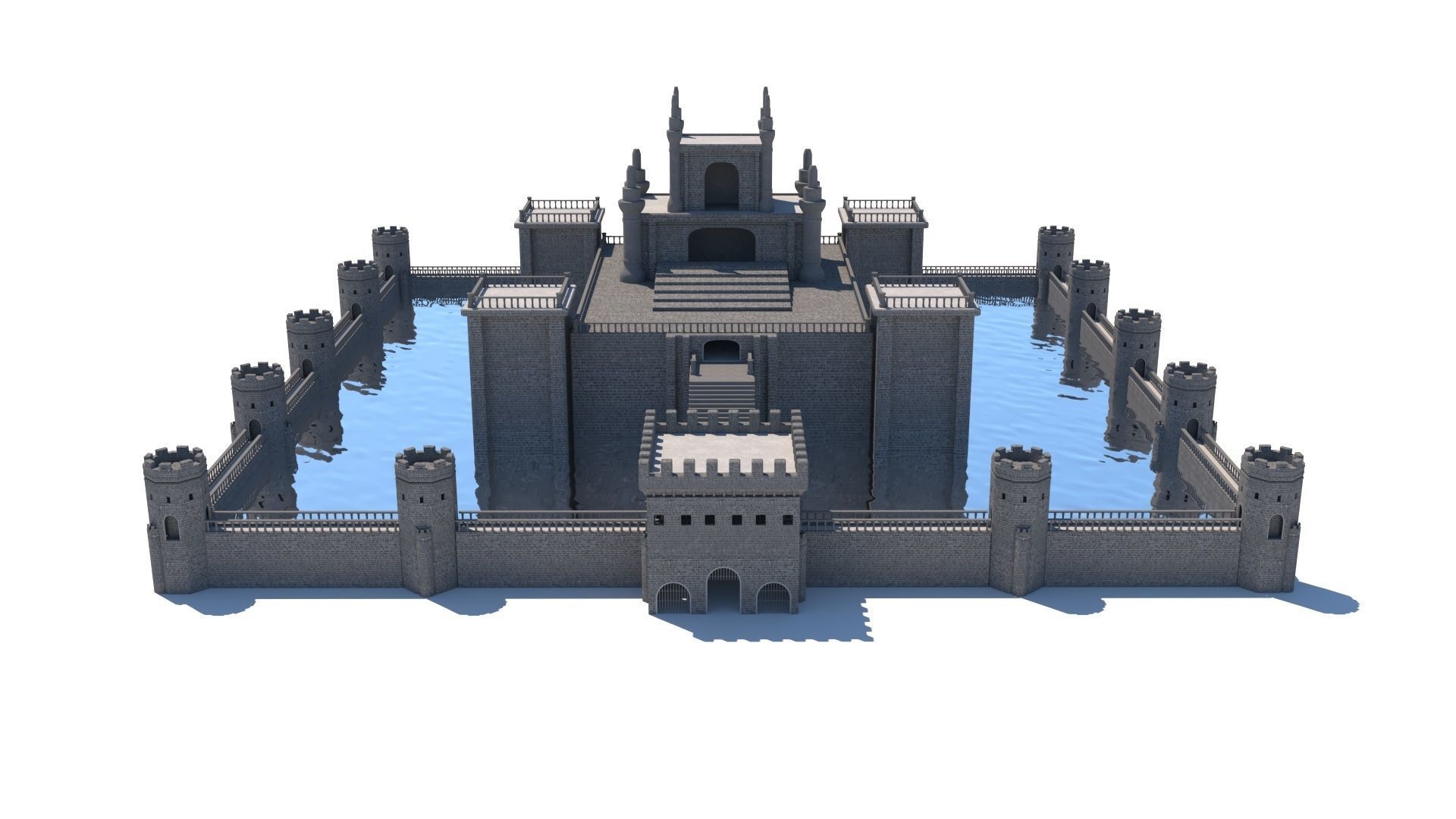 Gothic castle of water 3D model parts Low-poly 3D model_3