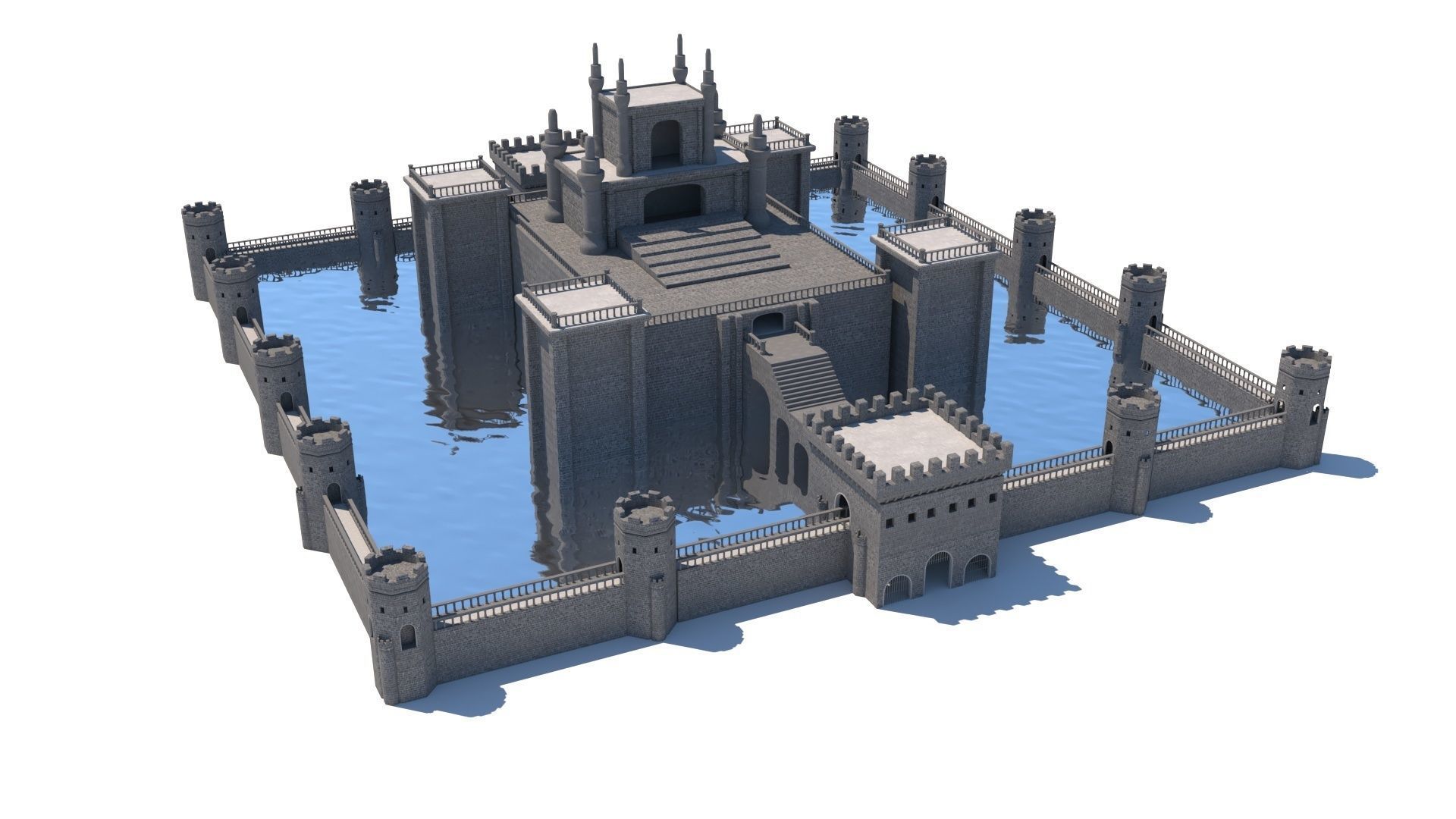 Gothic castle of water 3D model parts Low-poly 3D model_1