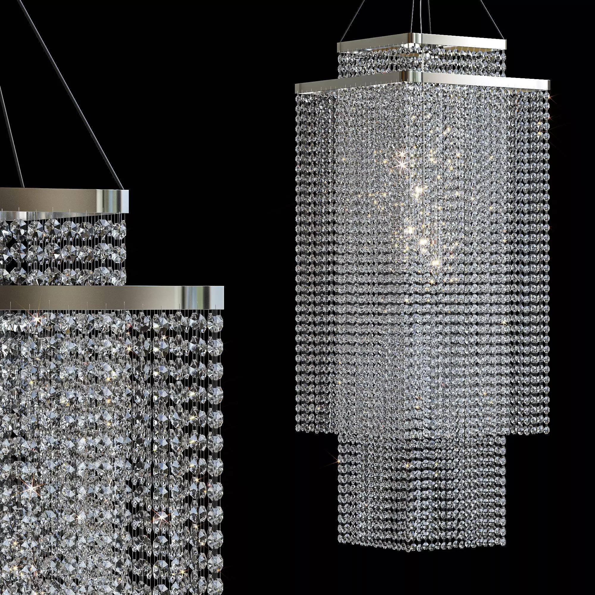 Luxury Designer Italian Square Crystal Chandelier 3D model_0