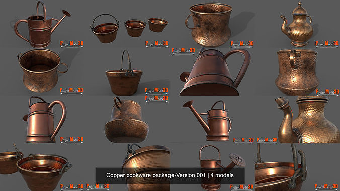 Copper cookware package-Version 001 3D Model Collection