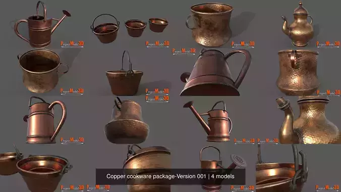 Copper cookware package-Version 001 3D Model Collection