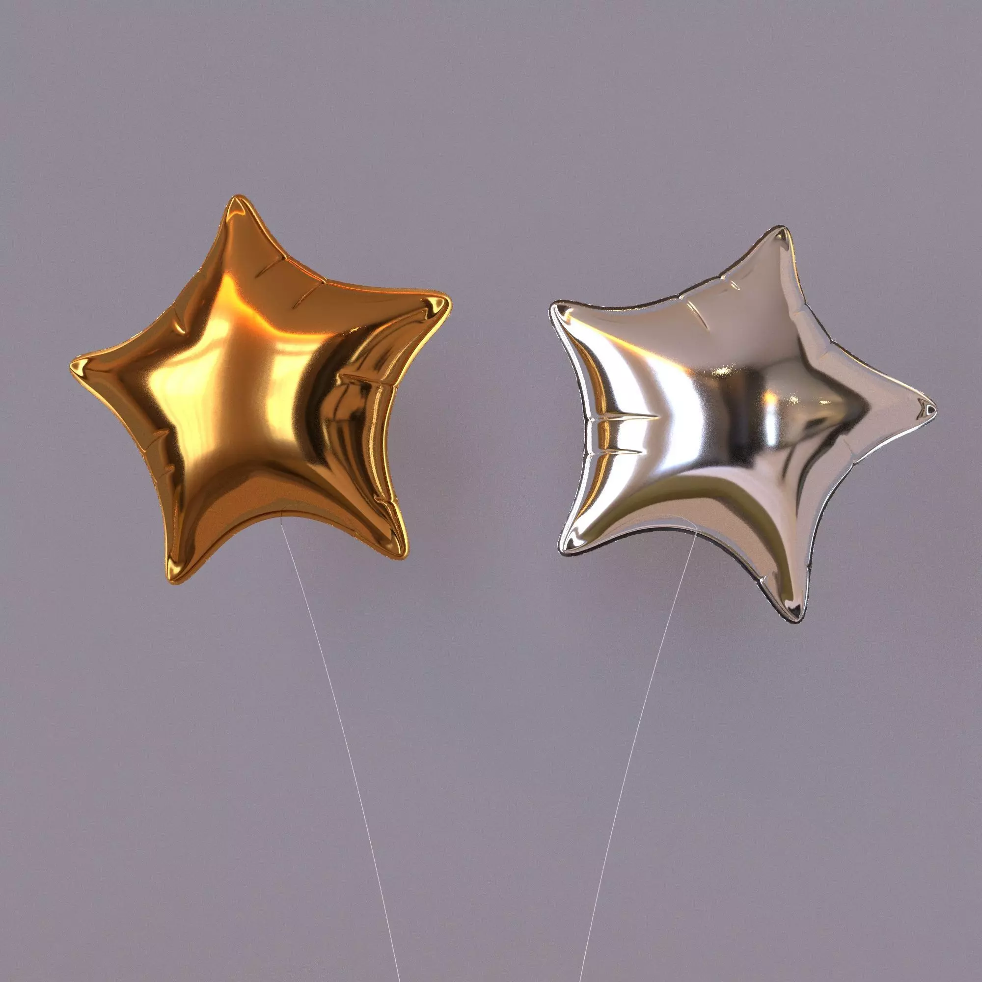 balloon two gold and silver star shaped earrings 3D model