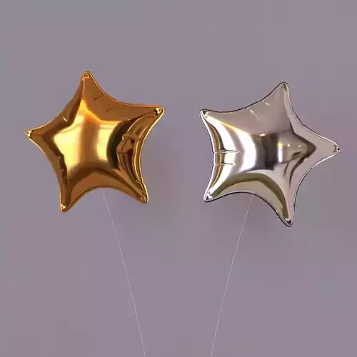 balloon two gold and silver star shaped earrings 3D model
