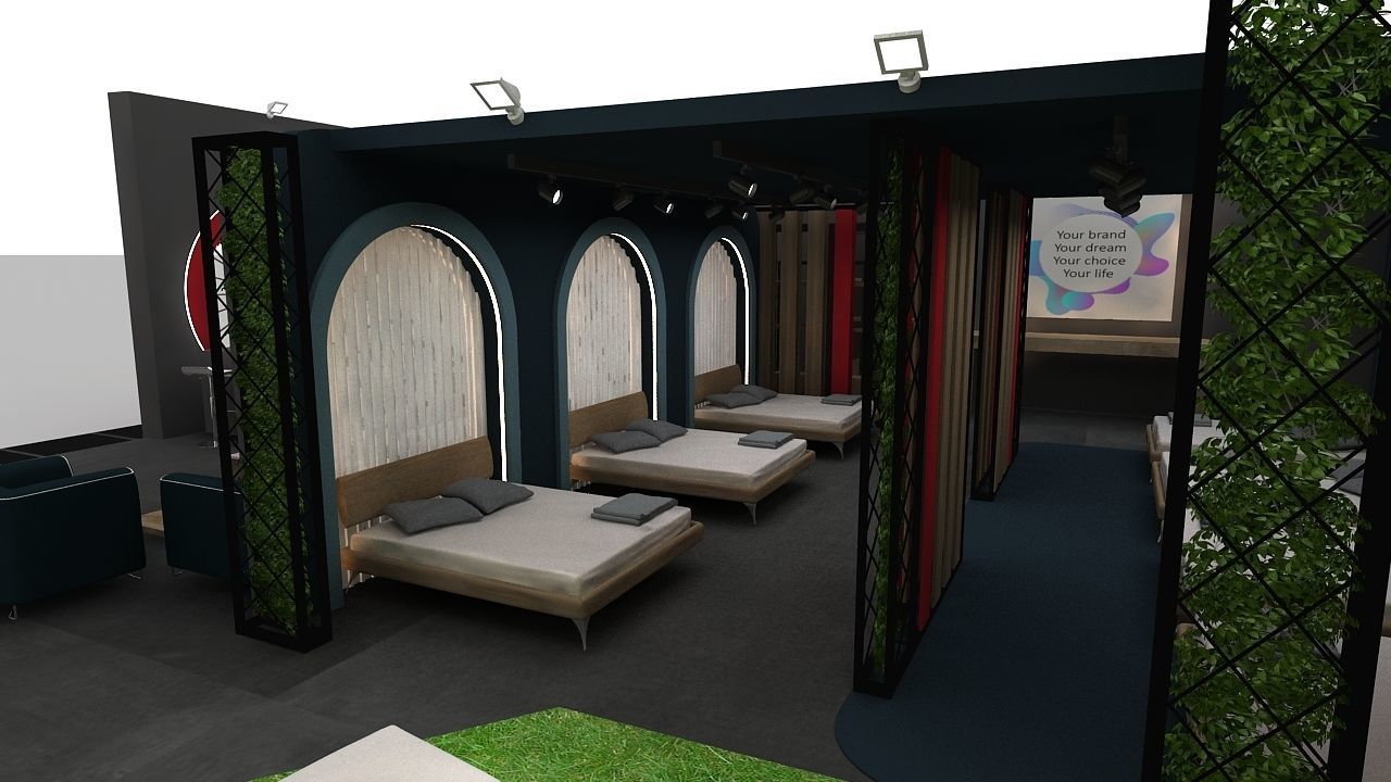 Booth Exhibition Stand 2 Side Open  Stall 14x13m Height 400 cm 3D model_16