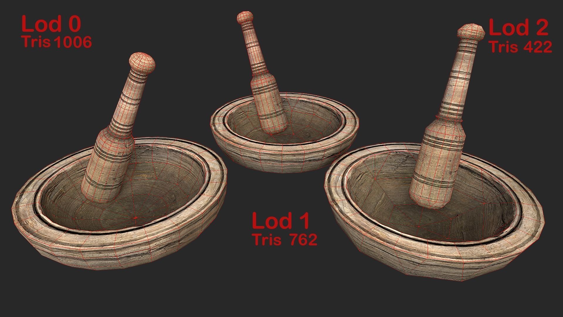 Wooden Mortar and pestle Low-poly 3D model_12