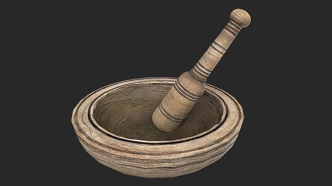 Wooden Mortar and pestle Low-poly 3D model