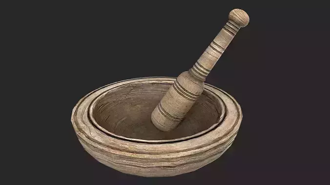 Wooden Mortar and pestle Low-poly 3D model
