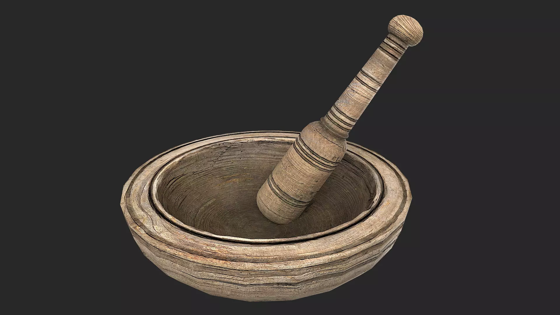 Wooden Mortar and pestle Low-poly 3D model_0
