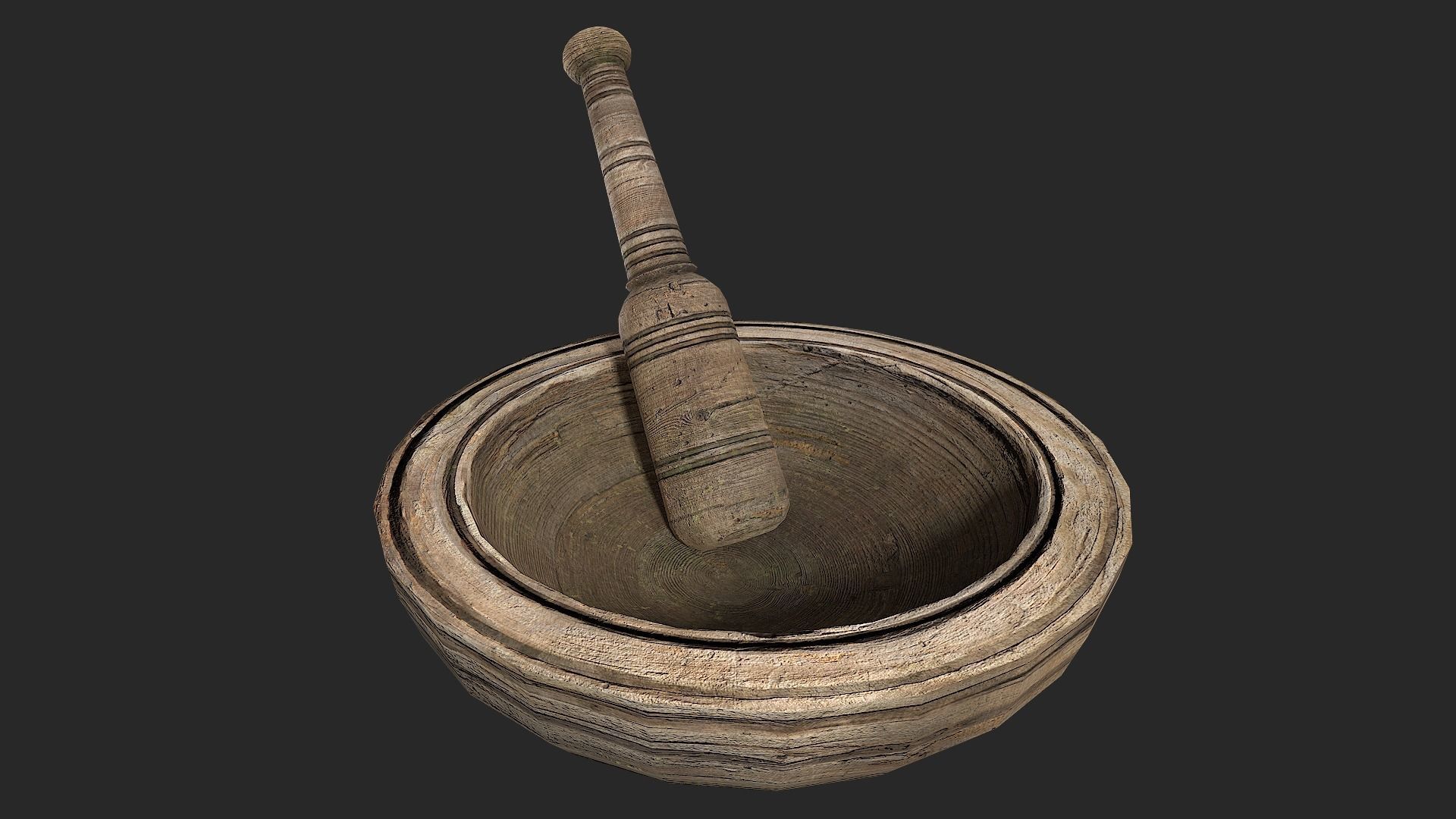 Wooden Mortar and pestle Low-poly 3D model_17