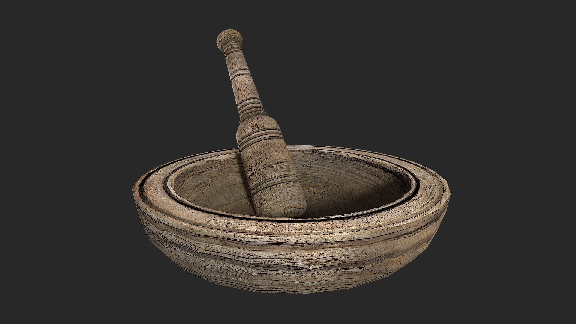 Wooden Mortar and pestle Low-poly 3D model_18