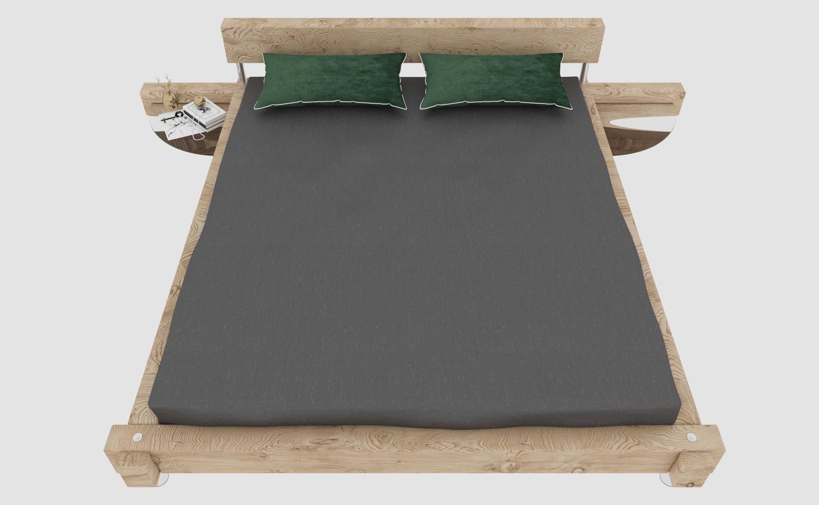 Solid Wood Frame Bed 3D Model - Light Coloured Wood- Game Ready Low-poly 3D model_4
