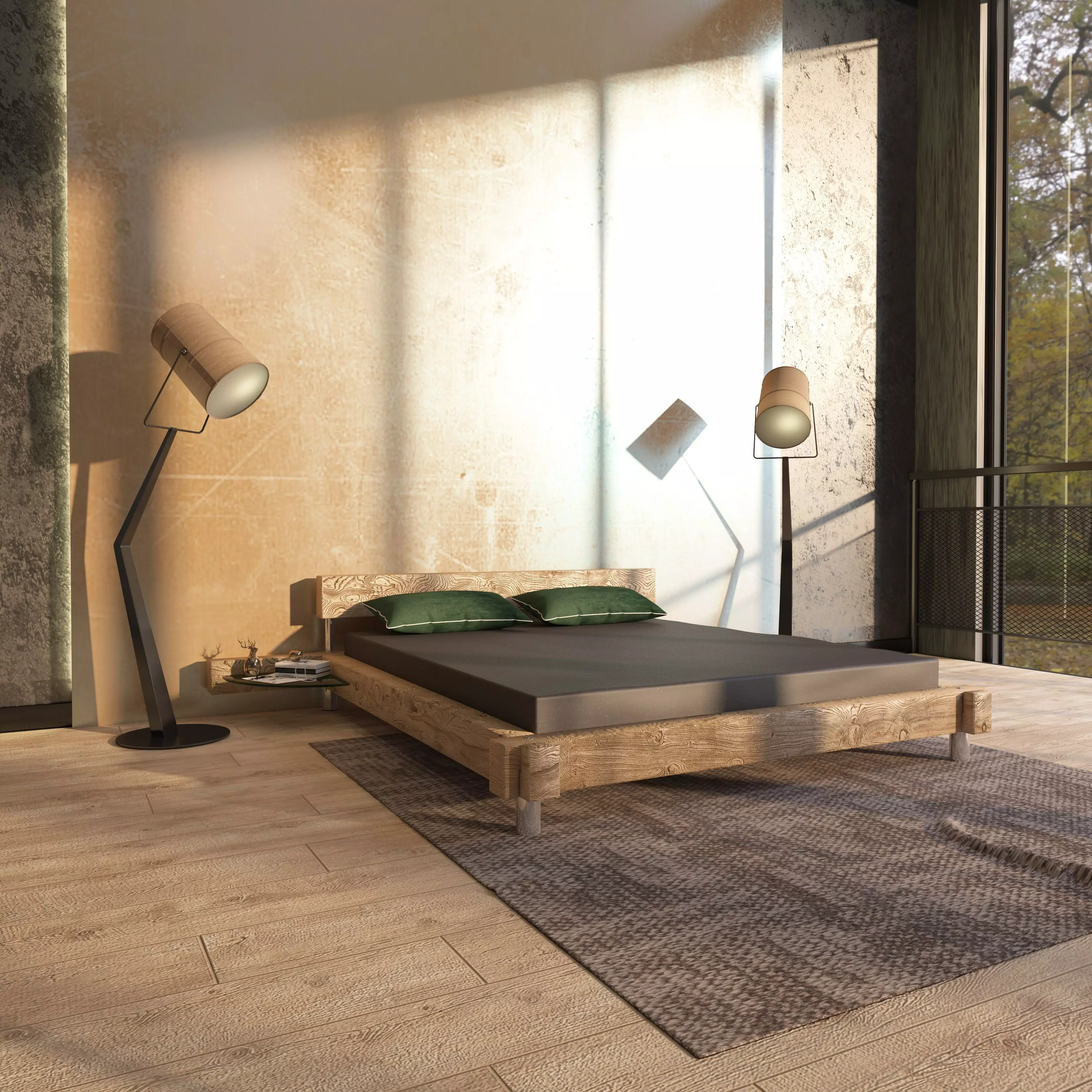 Solid Wood Frame Bed 3D Model - Light Coloured Wood- Game Ready Low-poly 3D model_0