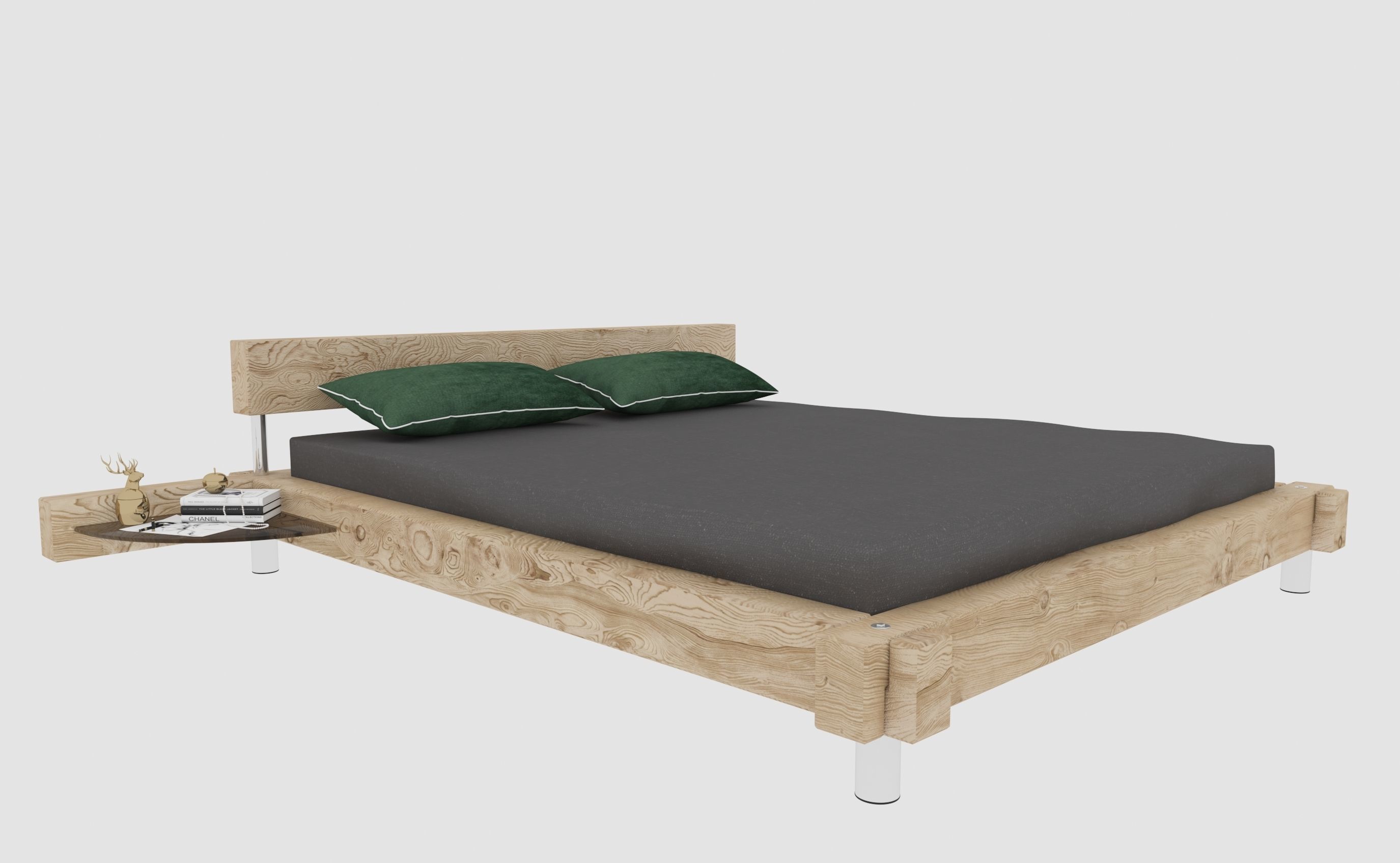 Solid Wood Frame Bed 3D Model - Light Coloured Wood- Game Ready Low-poly 3D model_1