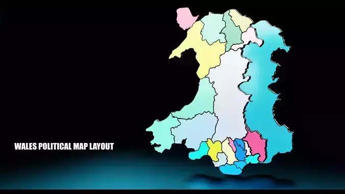 WALES POLITICAL MAP LAYOUT Low-poly 3D model