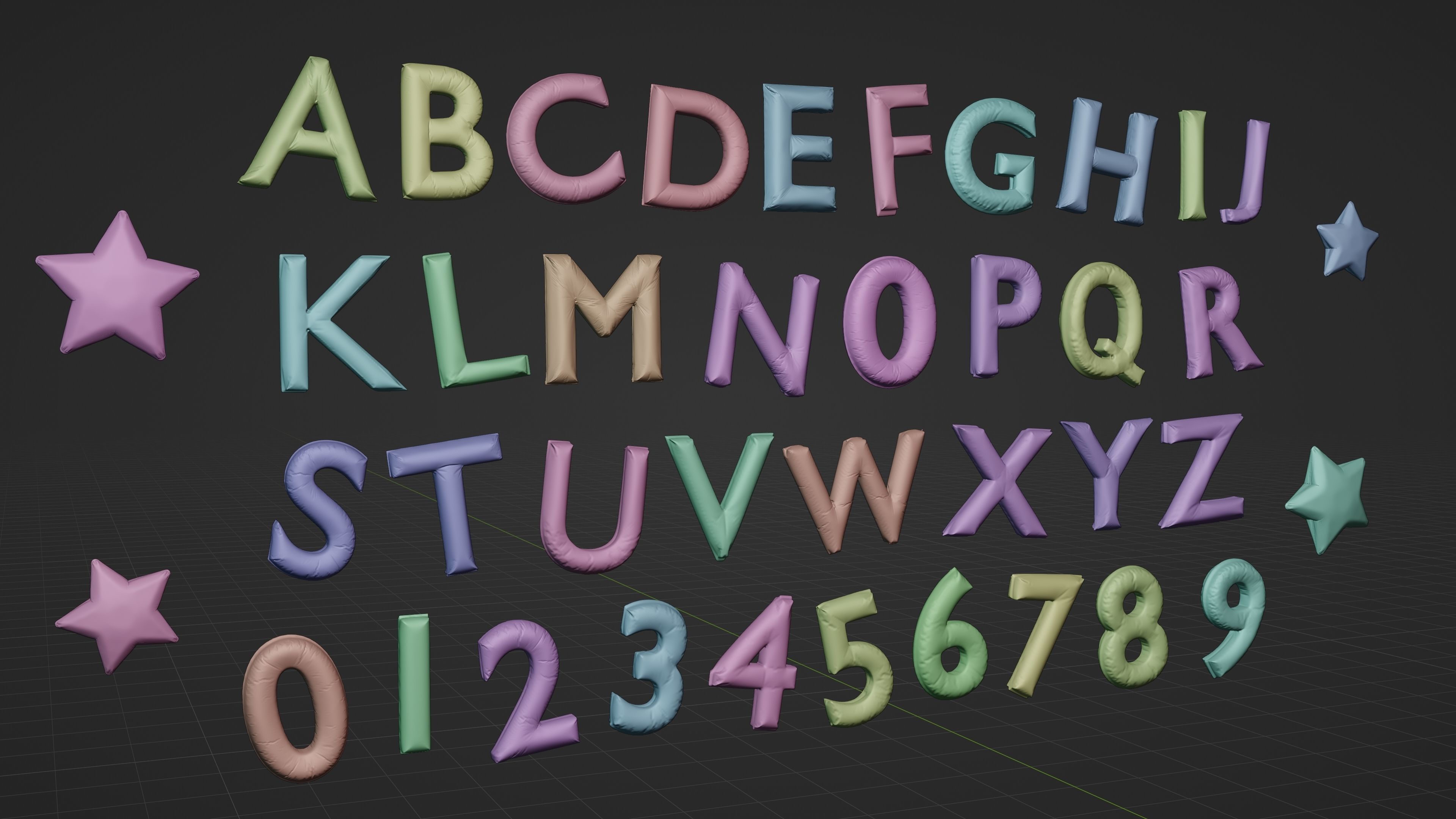 Balloon Text A-Z 0-9 3D model_7